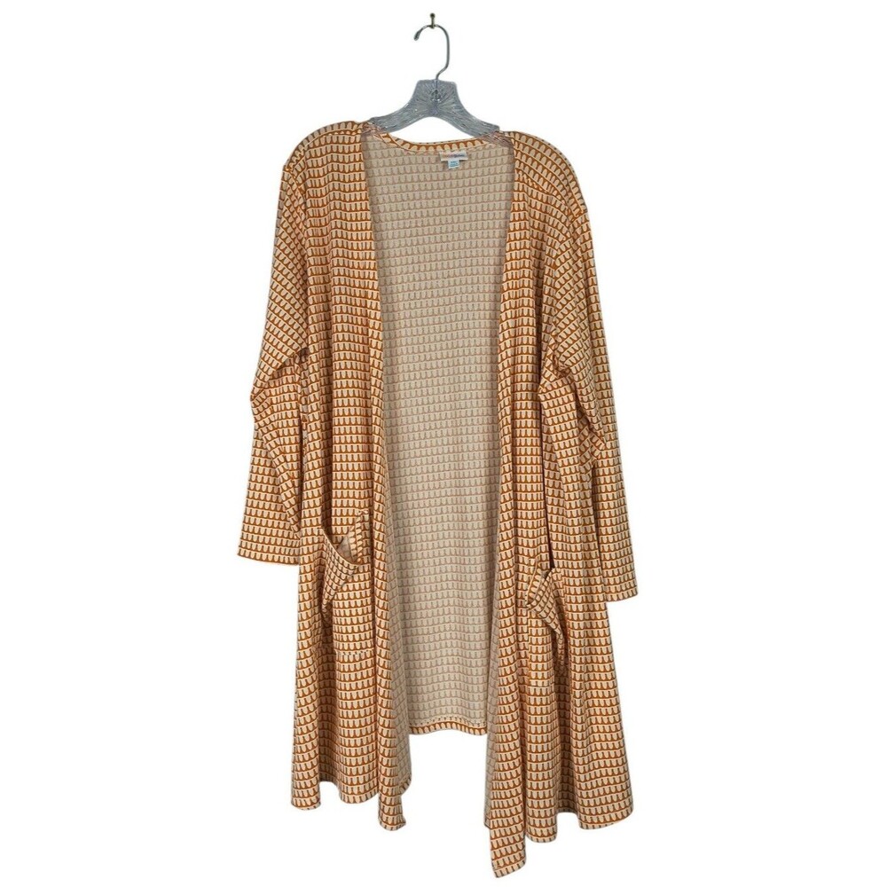 Lularoe Caroline Cardigan Women's 2X Orange Patterned Open Front Sweater Pockets